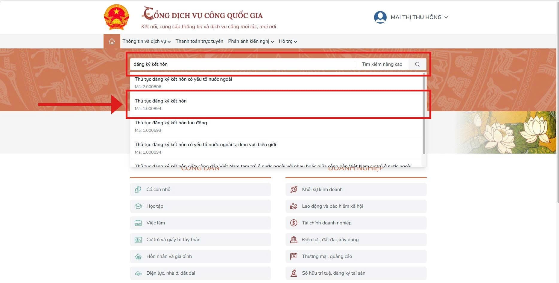 Tìm thủ tục đăng ký kết hôn