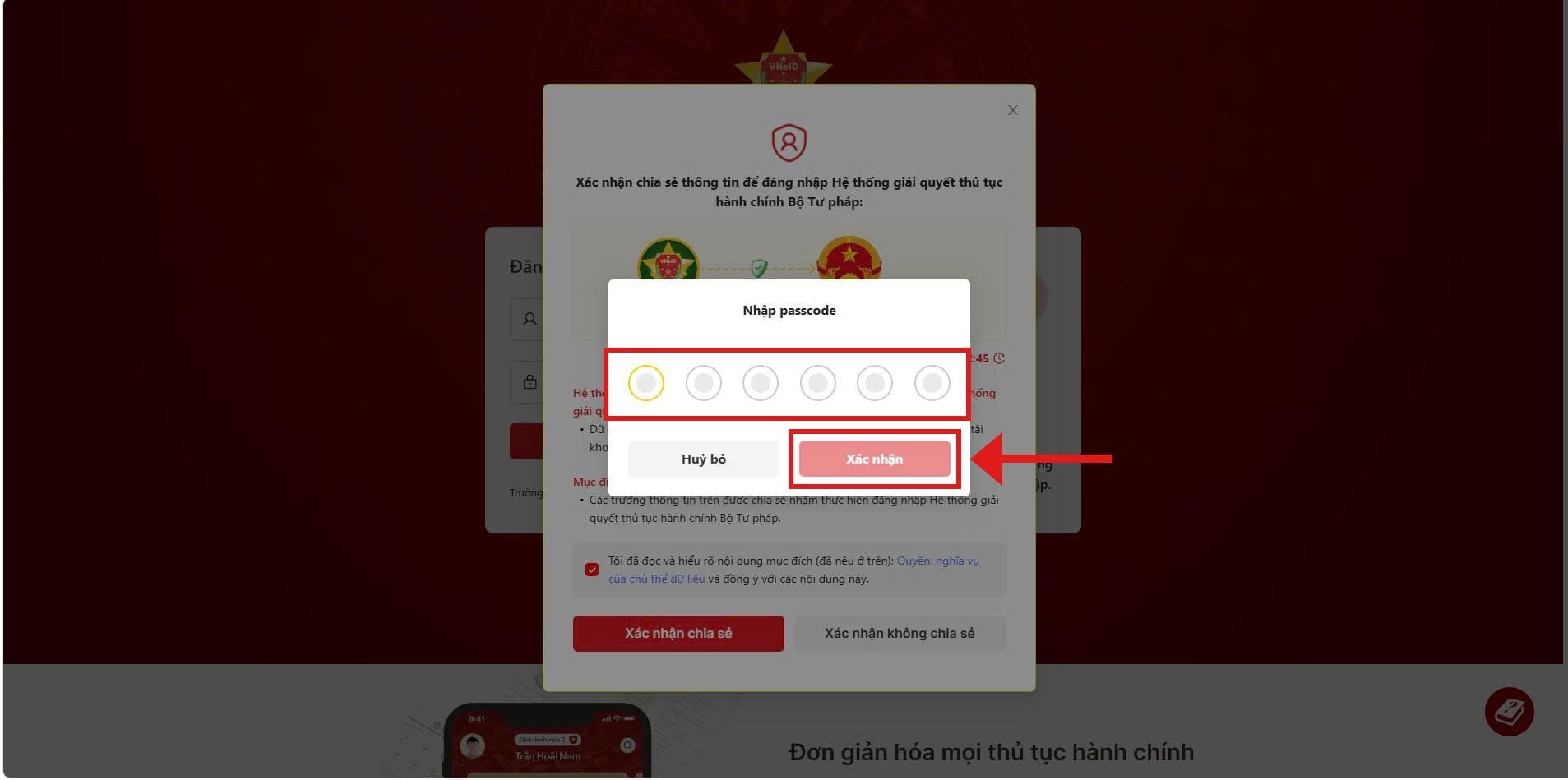 Nhập passcode lần hai