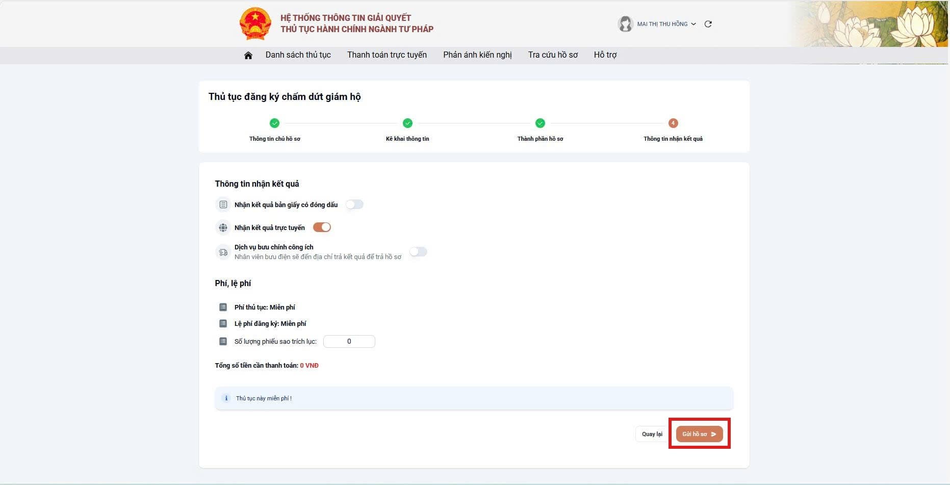 Bước 4 – Nhận kết quả (miễn phí)