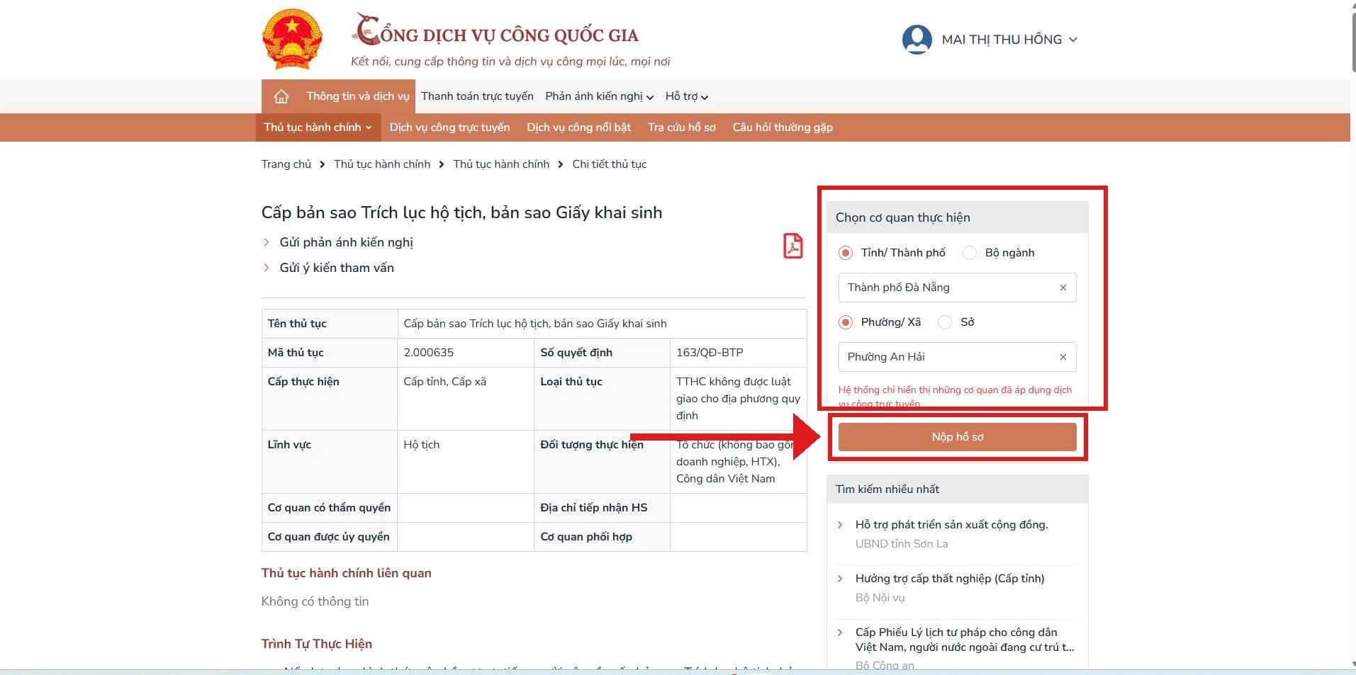 Chọn cơ quan thực hiện
