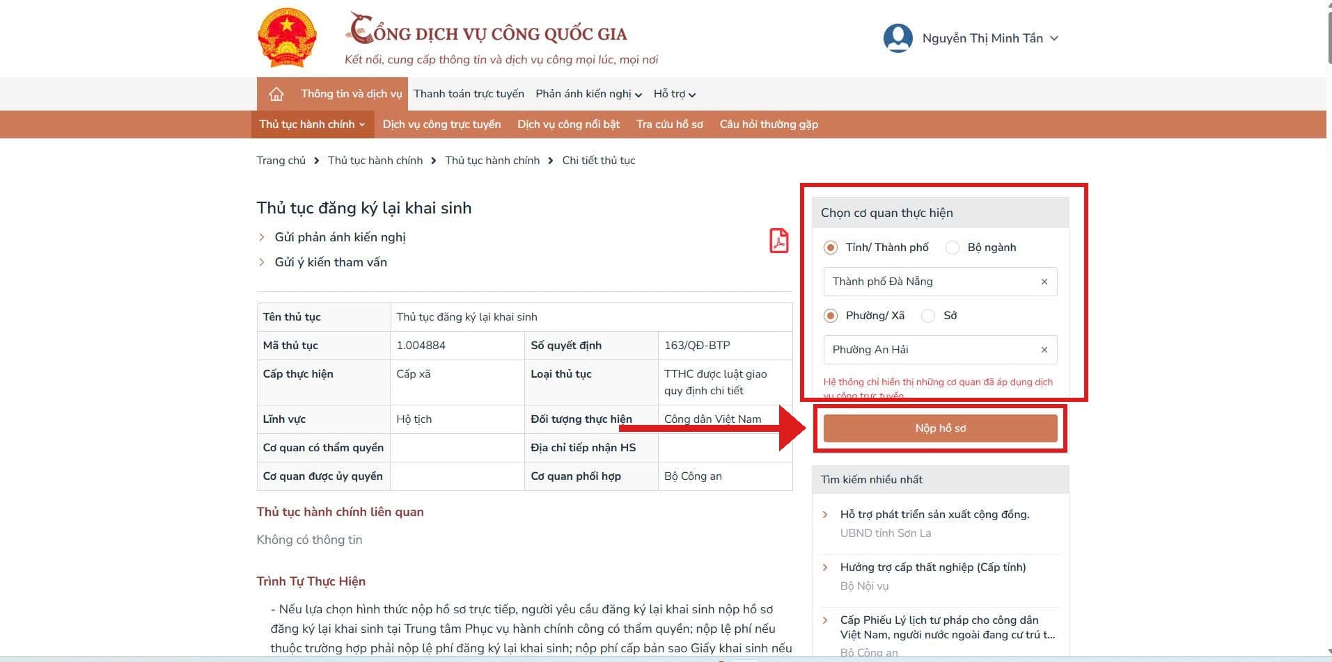 Chọn cơ quan thực hiện
