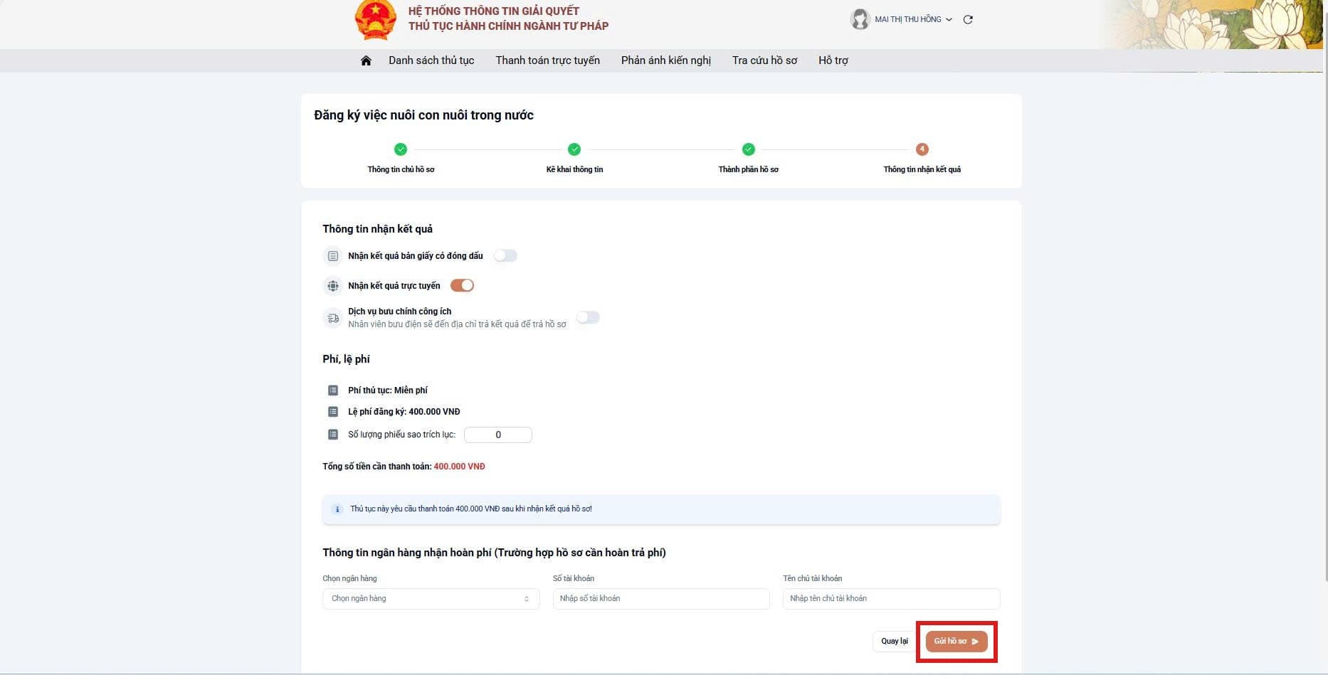 Bước 4 – Nhận kết quả & lệ phí
