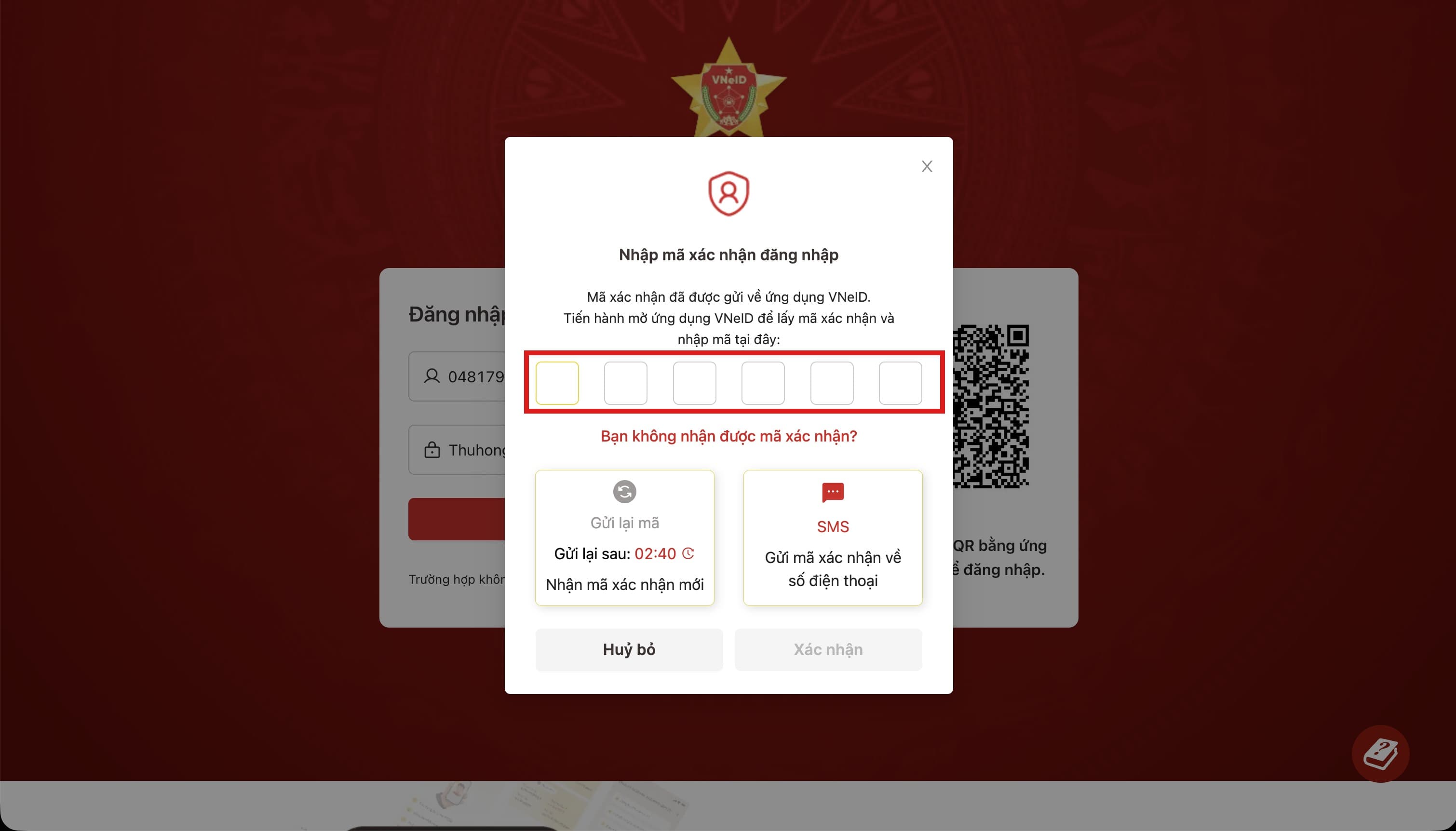 Nhập mã xác nhận đăng nhập