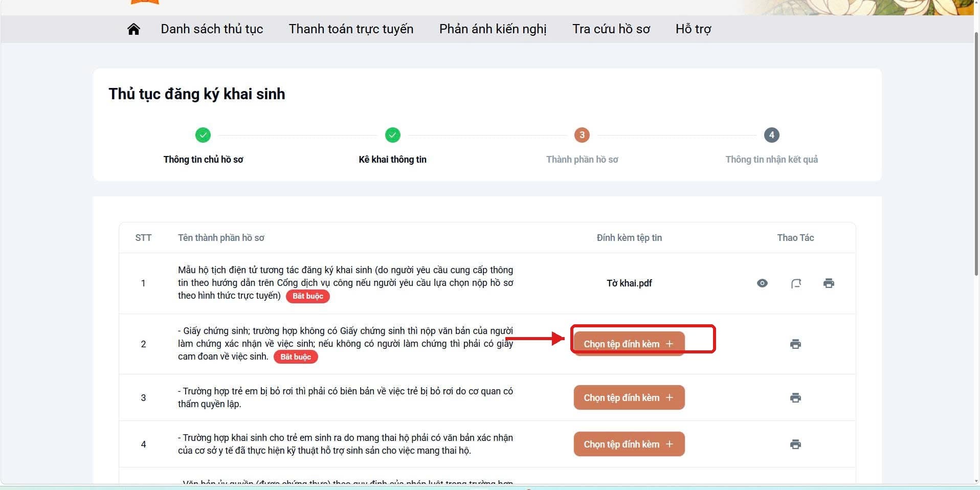 Bước 3 – Thành phần hồ sơ
