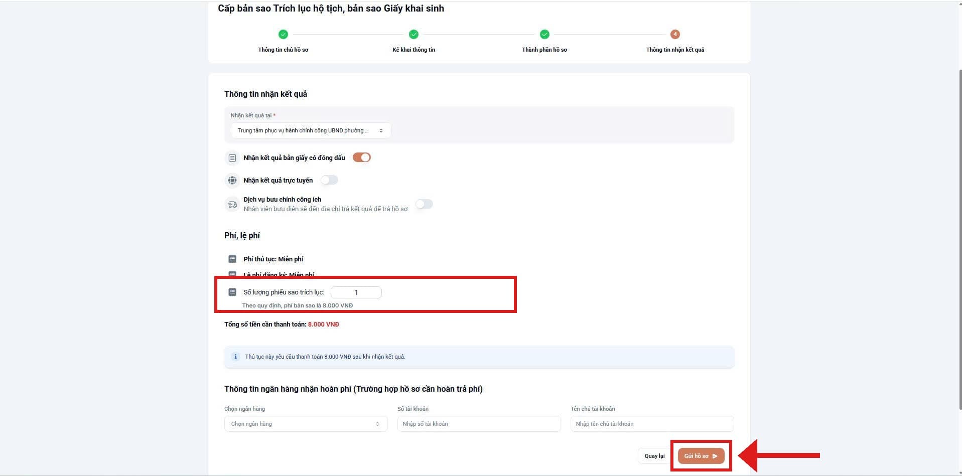 Bước 4 – Nhận kết quả & lệ phí