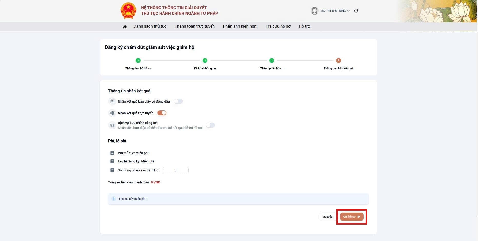 Bước 4 – Nhận kết quả (miễn phí)