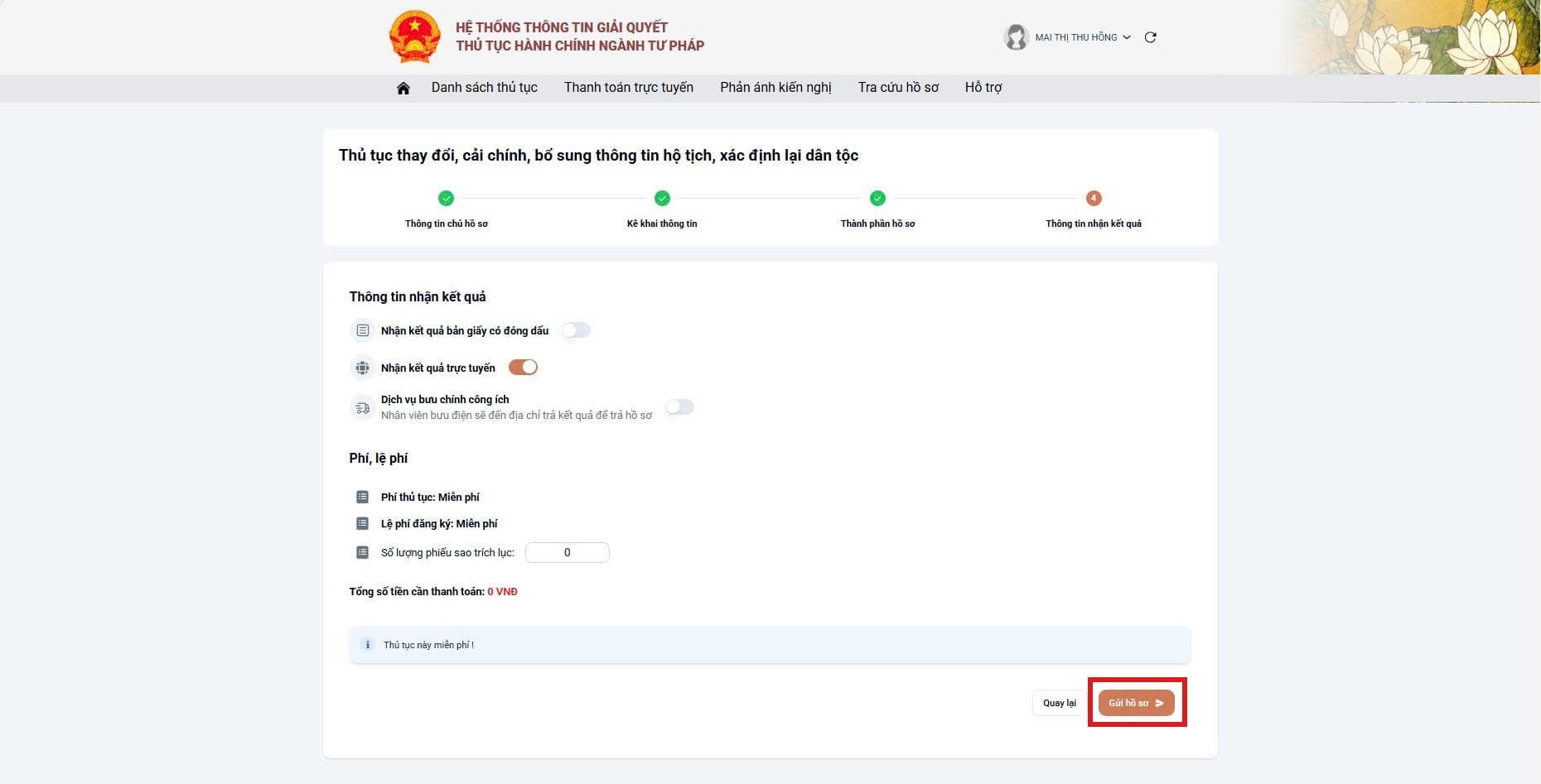 Bước 4 – Nhận kết quả (miễn phí)